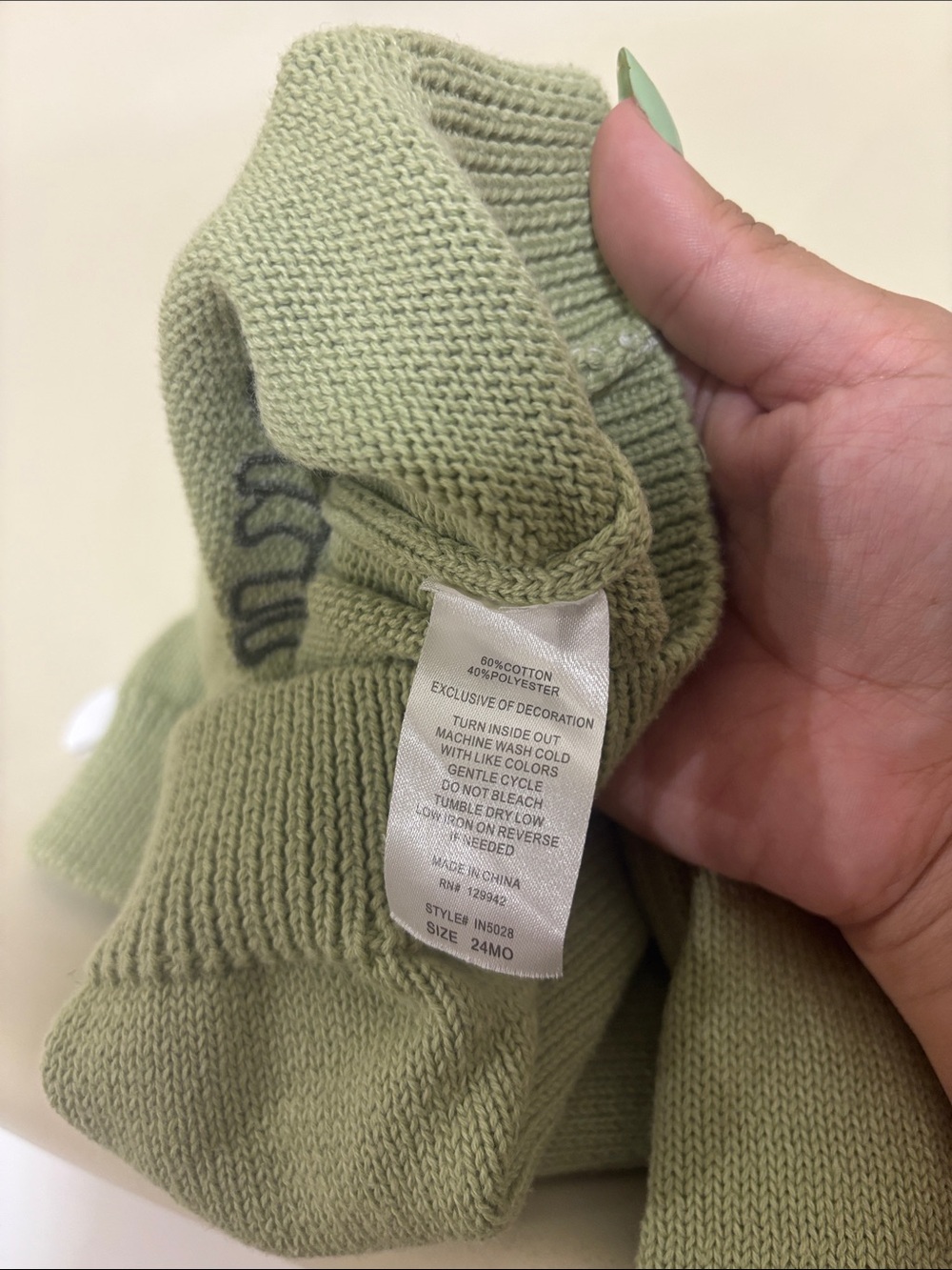 Kids Dinosaur Embroidered Knit Sweater - Sage Green - Picture 4 of 4